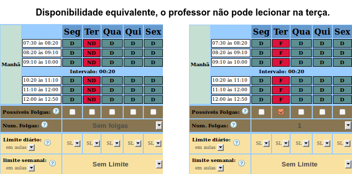 School schedule - Example of the professors' availability